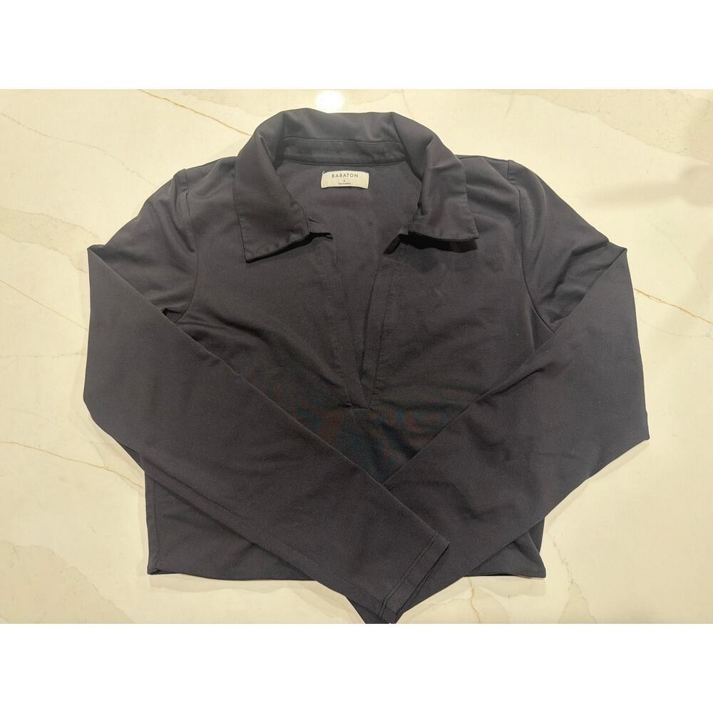 Babaton Aritzia Sz L Women's Black Long Sleeve Cropped V-Neck Top Festival
